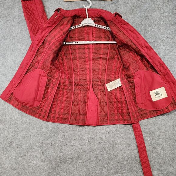 Burberry London Womens Size US 10 UK 12 Quilted Red Belted Button Up Jacket - Picture 10 of 16